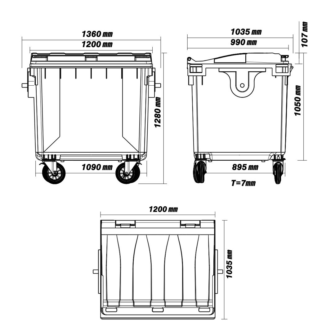 1100-liter plastic trash bin